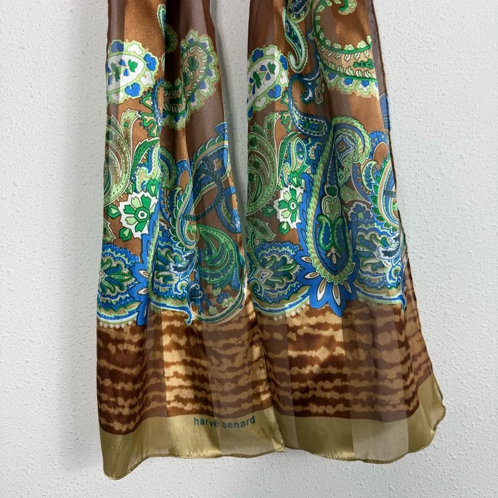 Harve Benard Brown Green Blue Paisley Print Scarf - Picture 2 of 4
